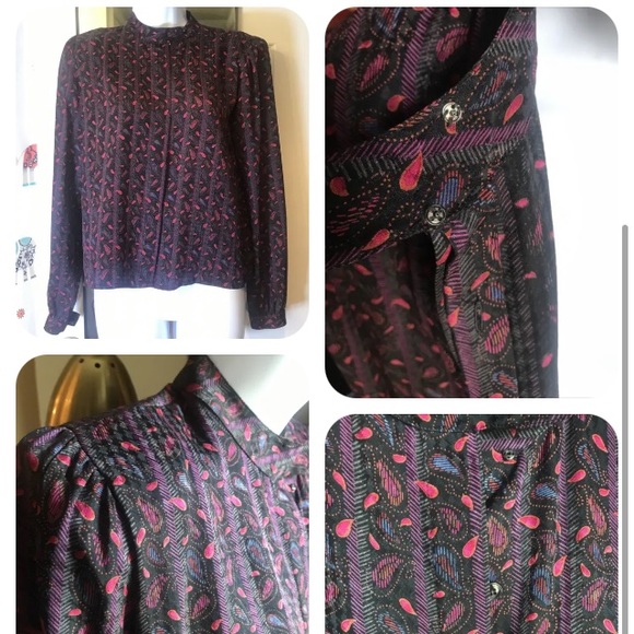 Vintage 80s 100% Silk purple Paisley matching Blouse and skirt suit set - Picture 1 of 7